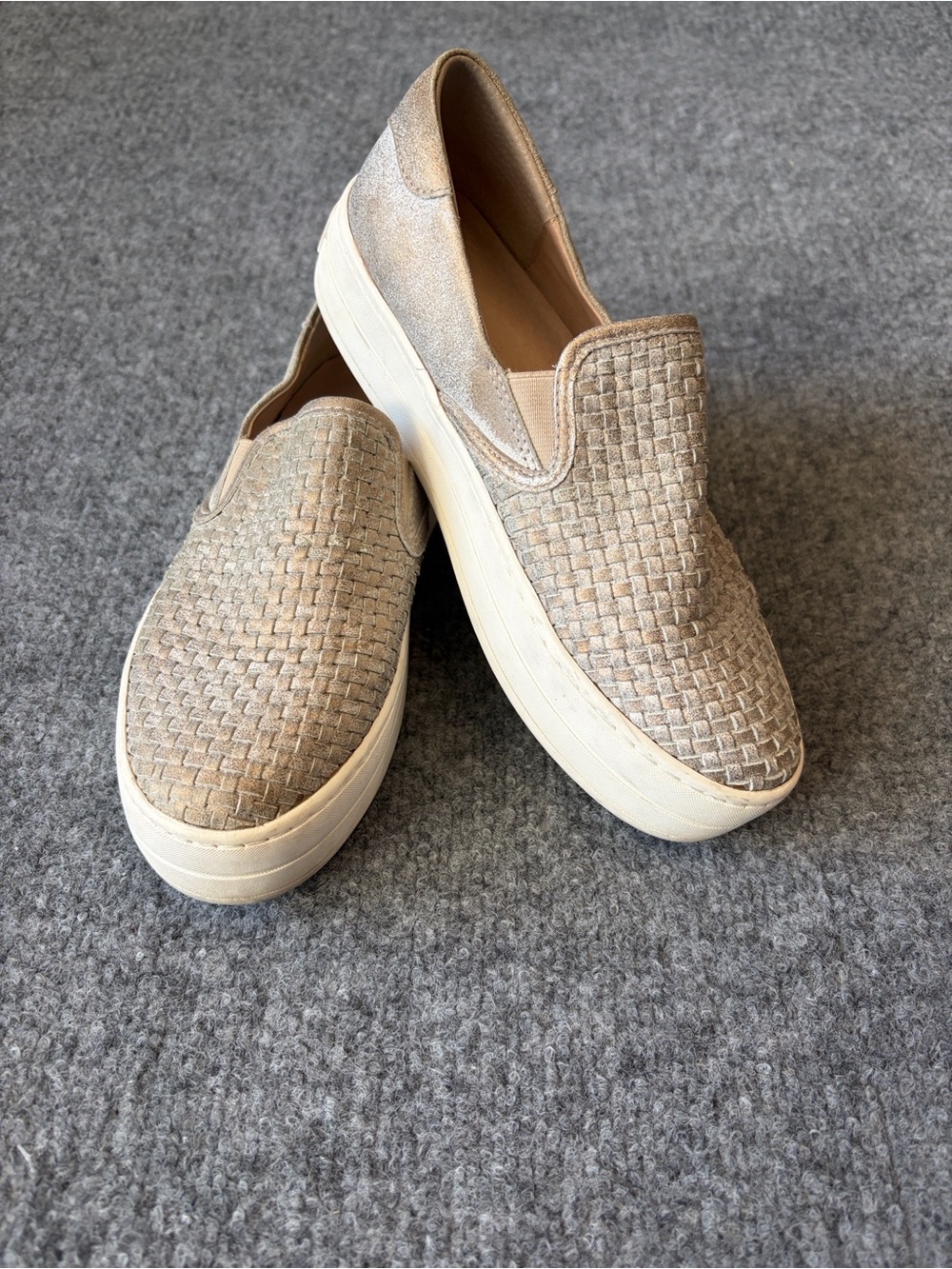 J/SLIDES Woven Tan Slip-On Platform Sneakers